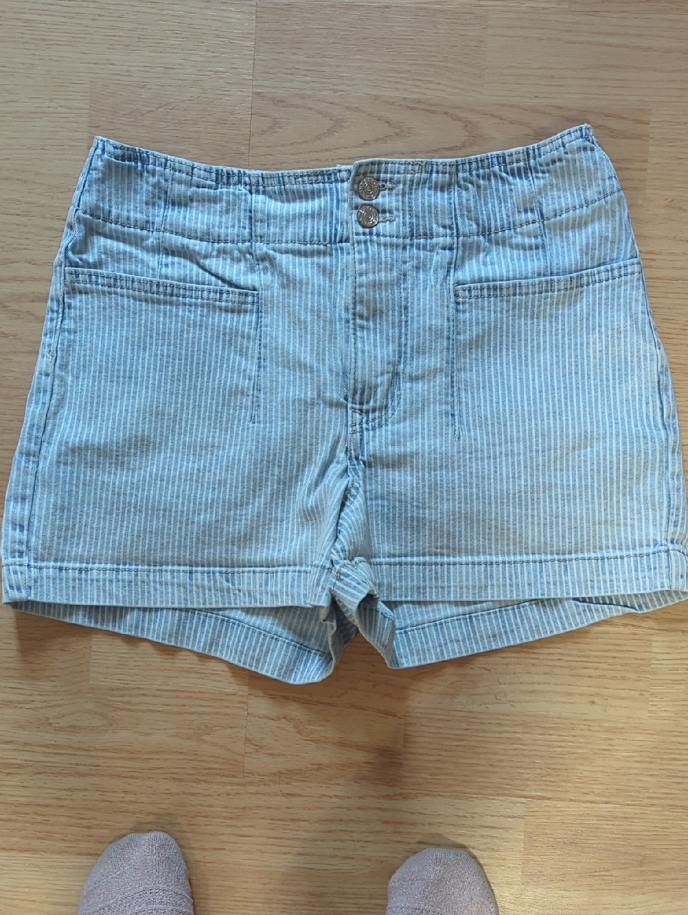 Striped Light Blue Women’s High-Waist Shorts
